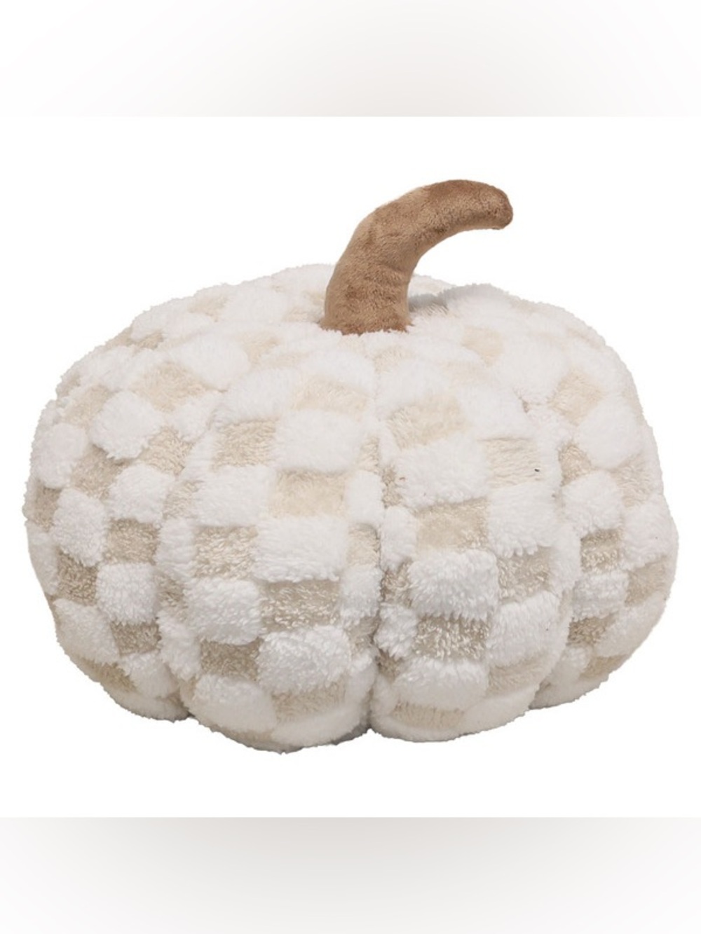 Kirkton House Plush Pumpkin Pillow, Boucle Beige & White Checks